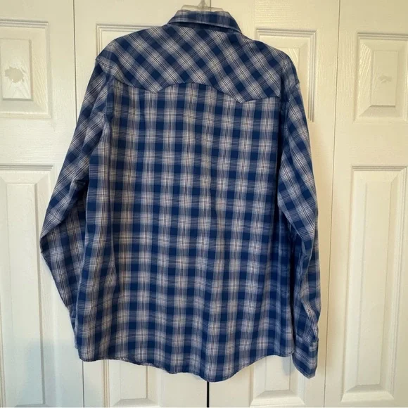 Wrangler Western Plaid Pearl Snap Shirt – Large – Long Sleeve – Blue - Picture 9 of 9
